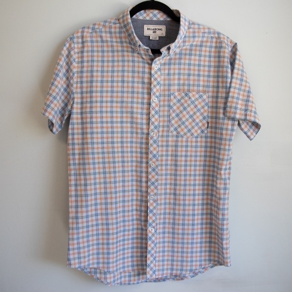 Billabong orange/blue/white plaid shirt-M - Picture 1 of 4